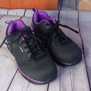 Larnmern Womens Work Shoes Black Purple Low Top Lace Up Sneakers size 9 EUC